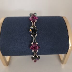 Fuchsia and Black Diamond AB Crystals Bracelet